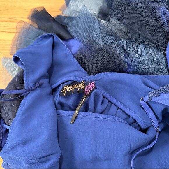 Free People Forget Me Not Blue Chiffon Maxi Dress Sleeveless NWT Size 4 - Picture 7 of 11